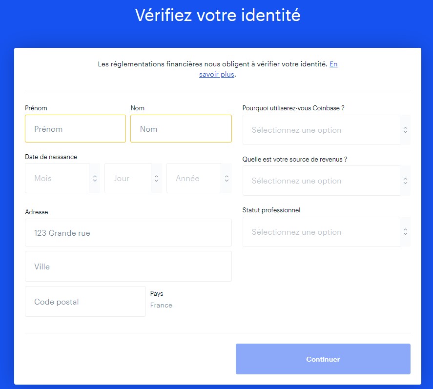 Vérification identité Coinbase