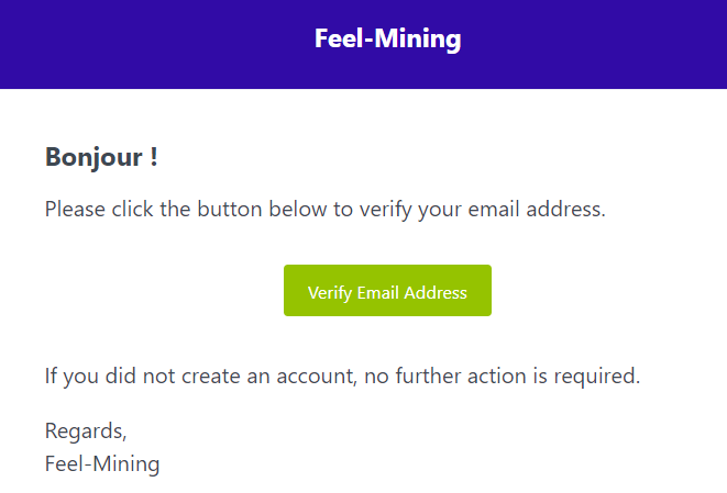 Email de validation d'inscription Feel Mining